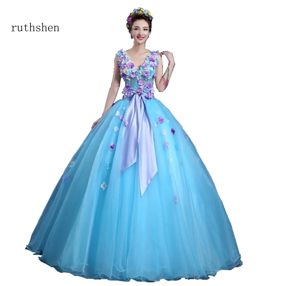 Ruthshen Quinceanera платье с сексуальным v-образным вырезом Бальные платья без рукавов