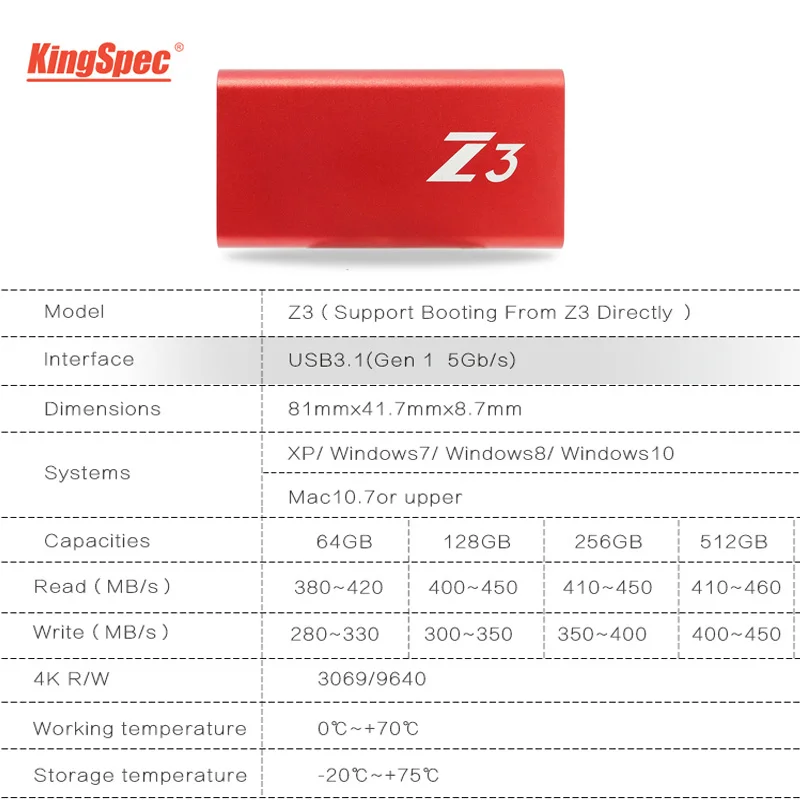 KingSpec Z3 mini type-C USB 3,1 Портативный внешний SSD Harde Drive 128 ГБ usb флеш-накопитель USB3.1 Gen интерфейс для настольных планшетов