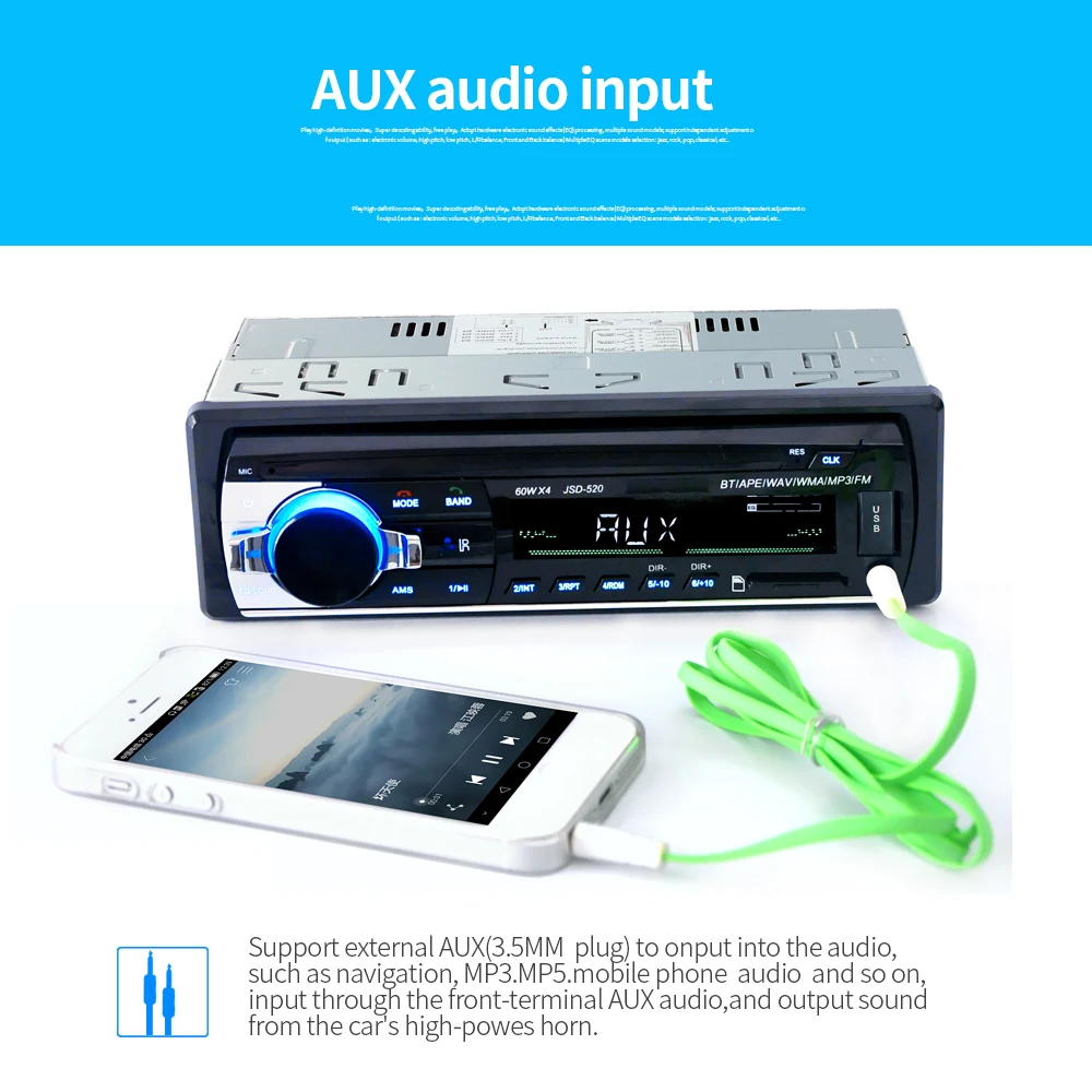 JSD-520 12V1Din Автомобильный MP3-плеер автомобиль BT WMA аудио плеера SD карты, USB флэш-диск AUX in FM передатчик с пультом дистанционного управление