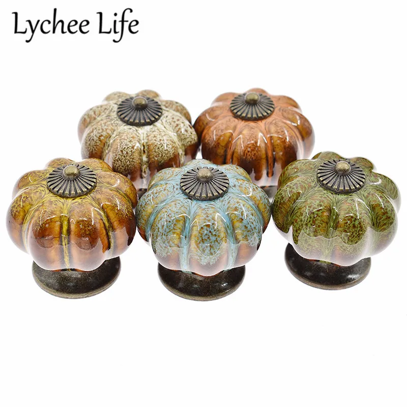 

Lychee Life Leopard Ceramic Drawing Pull Handle Rustic Pumpkin Pull Handles Modern Vintage Home Room Cabinets Accessories Decor