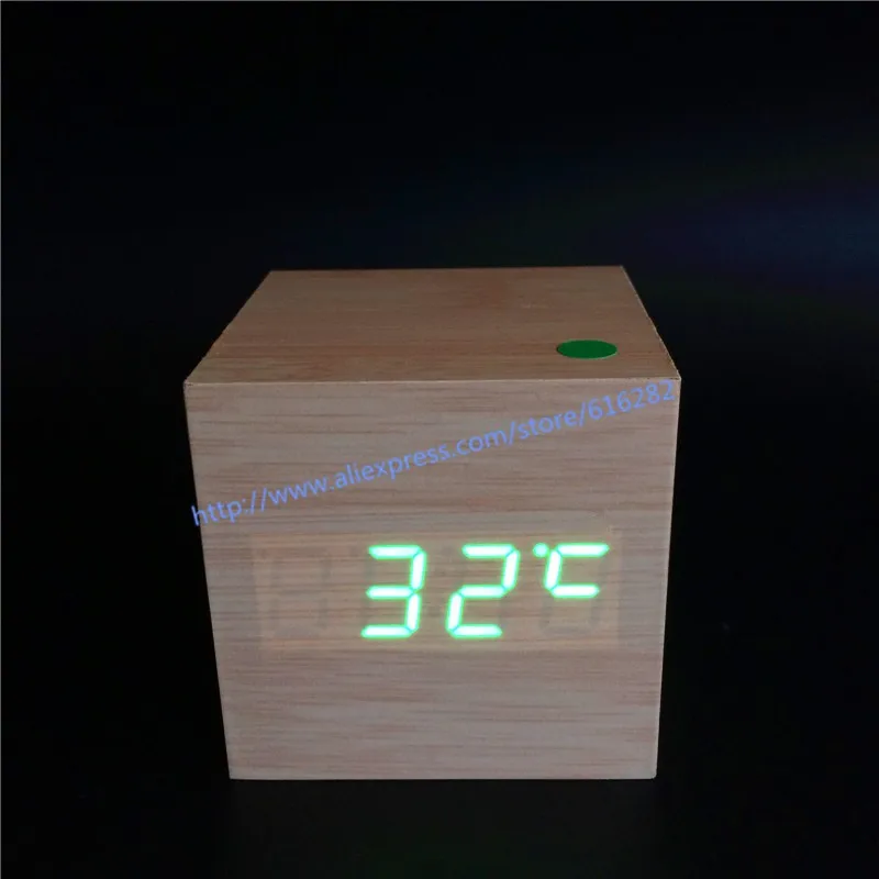 Лидер продаж! Мини звуковой контроль Деревянный Будильник часы, светодиодный дисплей с термометром и календарем, цифровые кубические часы SKU-NOABEQ