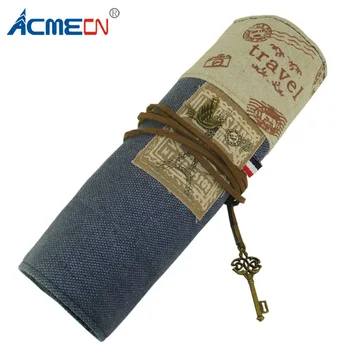 

ACMECN Beautiful Eiffel Tower Schoo Pencil Case Canvas Rolling Makeup Organizer for Girls & Boys Rolling Multipocket Stationery