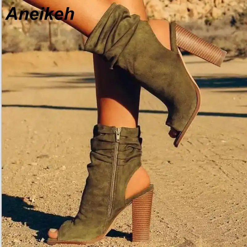 Aneikeh New Design Women Chelsea Boots Black Open Toe High Aneikeh New Design Women Chelsea Boots Black Open Toe High
