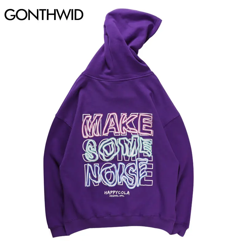 

GONTHWID Make Some Noise Rainbow Letters Print Hoodies Sweatshirts 2019 Harajuku Hipster Hip Hop Pullover Hooded Streewear Tops