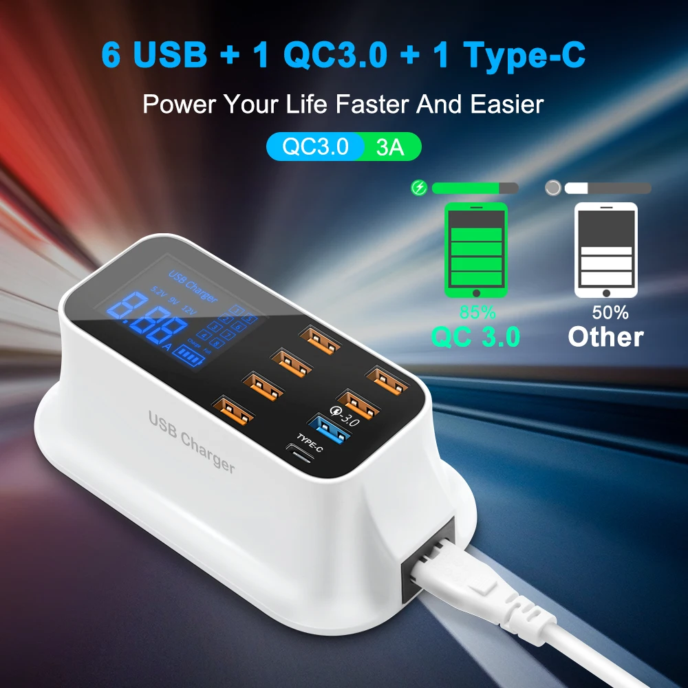 Rocketek Quick Charge 3,0 Smart usb type C USB зарядное устройство станция Led дисплей Быстрая зарядка телефон планшет для iPhone samsung адаптер