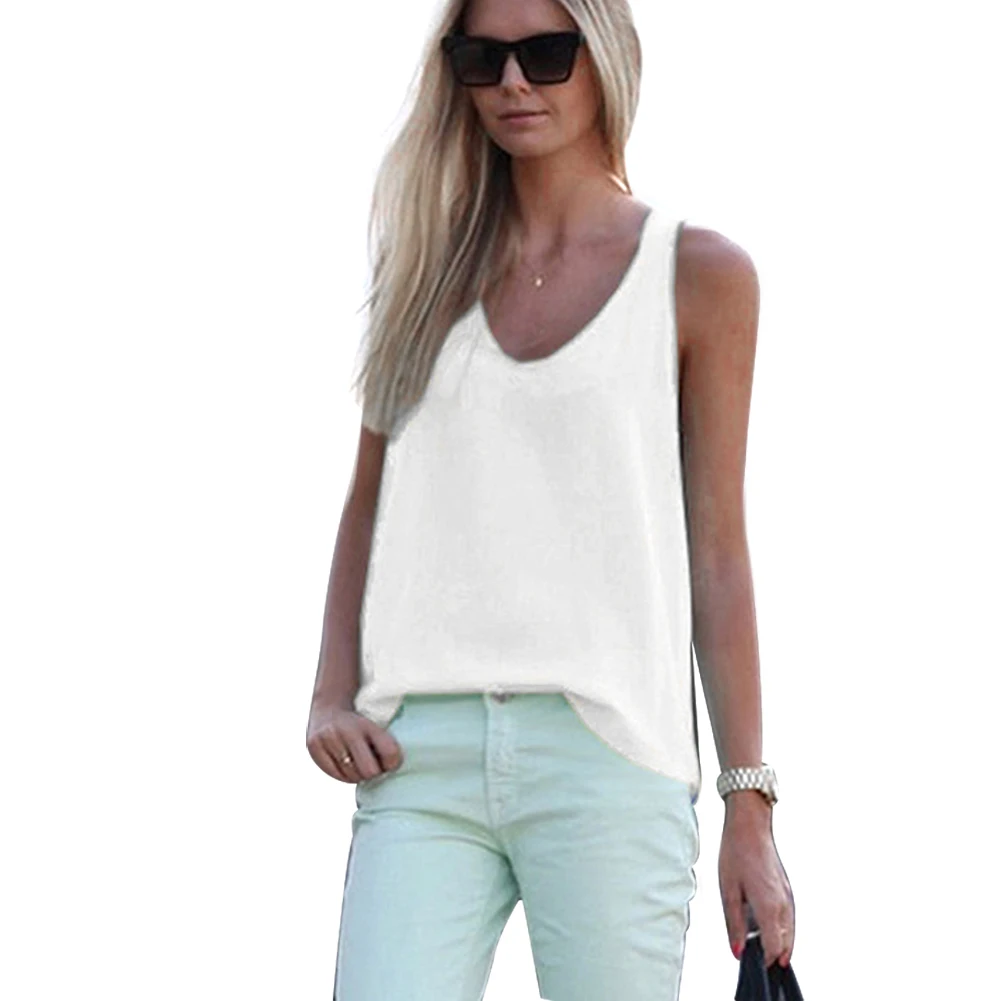 New Women's Solid Color Sleeveless V-neck Slim Summer Chiffon Blouse Blusas Mujer De Moda 2019 New Women's Solid Color Sleeveless V-neck Slim Summer Chiffon Blouse Blusas Mujer De Moda 2019