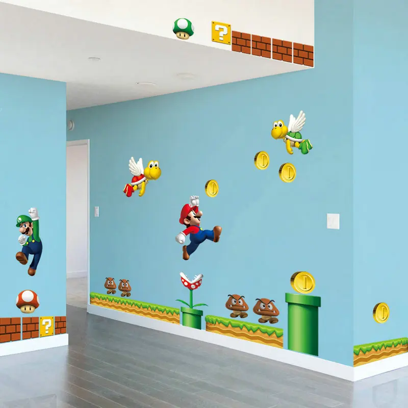 Cartoon Pvc Decals Super Mario Bros Yoshi Luigi Wall Stickers Diy Removable Wallpaper For Kids Rooms Children Bedroom Home Decor Wallpaper For Kids Wallpaper For Kids Roomwallpapers For Aliexpress
