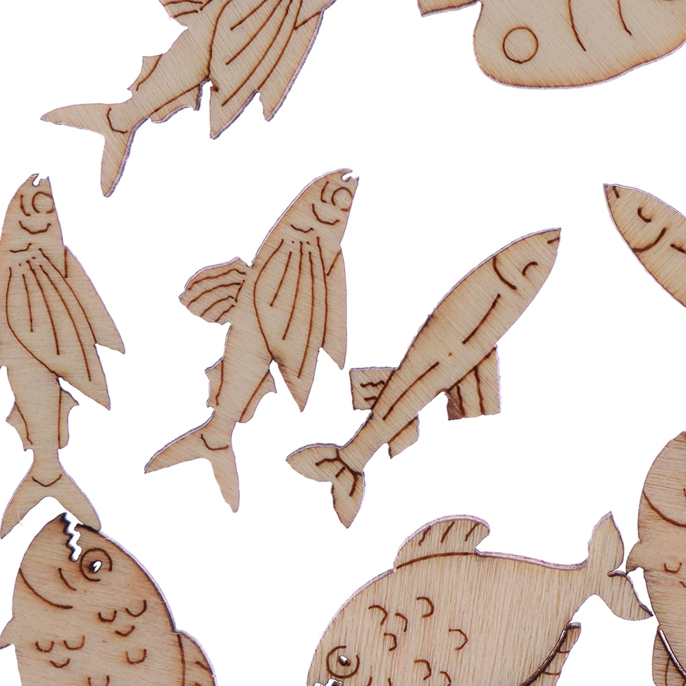 

20 Pcs/set Wooden Fish Pattern Decor Vintage Chic Craft Scrapbook Handicraft PartyTable Decorations Valentine's Day Ornament