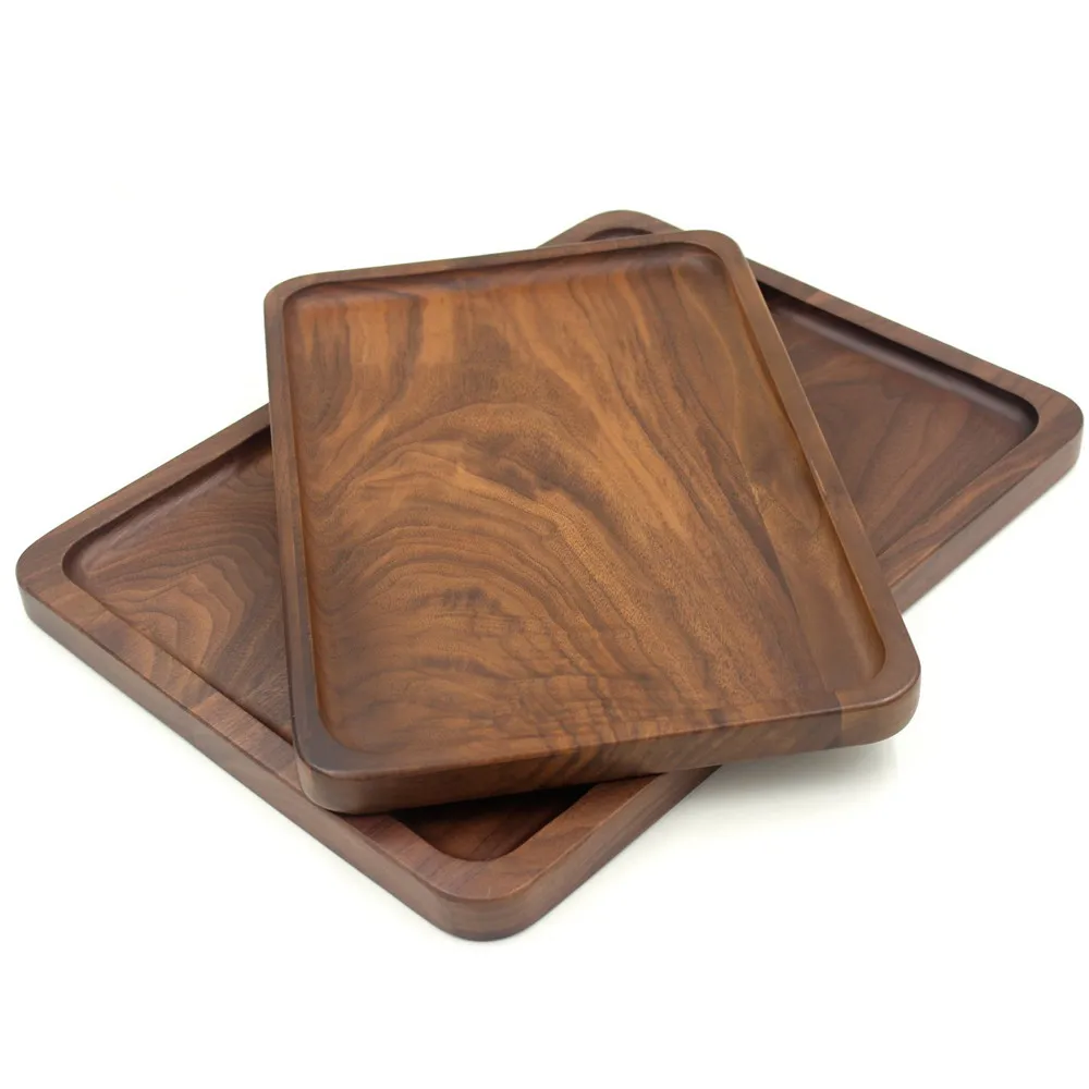 Wood Rectangular Serving Trays, Medium, Black Walnut Solid Wood Tableware  Serving Tray Handcrafted Decorative Trays Food Tray