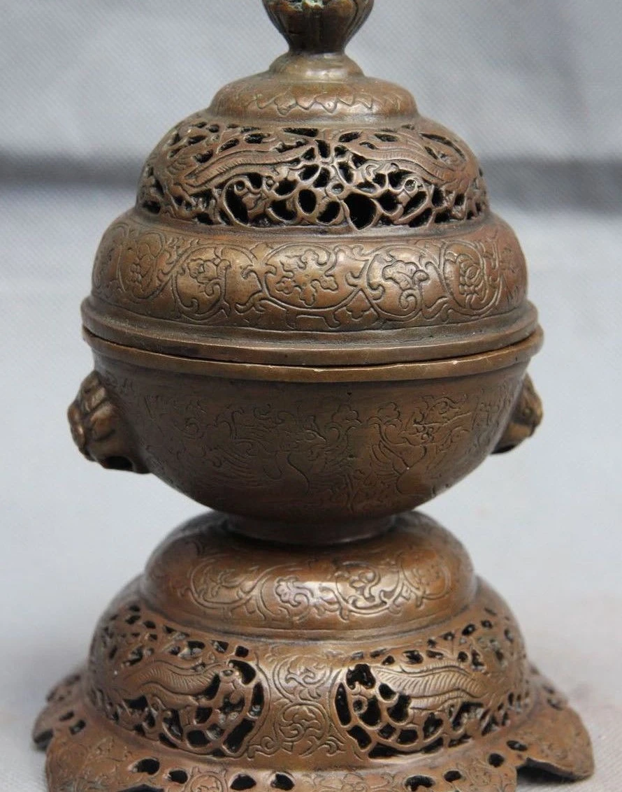 

8 China Pure Bronze Copper Palace Wild animal Statue Beast Incense Burner Censer