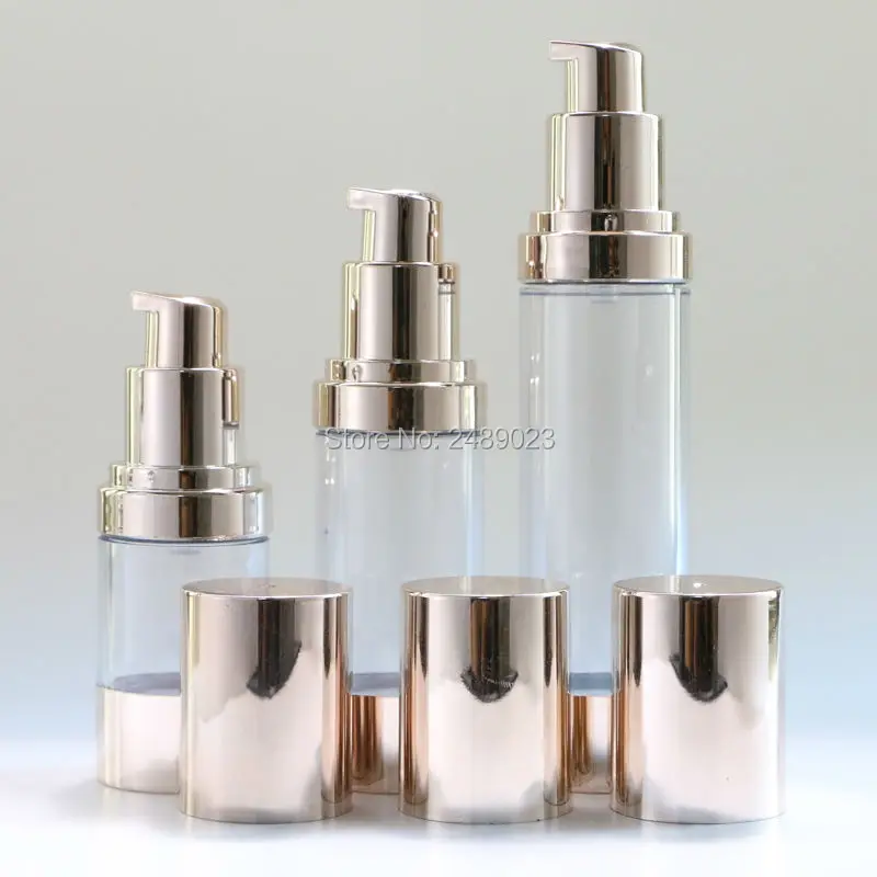 Download 15ml 30ml 50ml Pale Gold Airless Bottle Travel Cosmetic Jars Plastic Emulsion Refillable Bottles ...