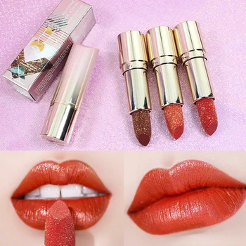 

Charming Red 3 Color Gold Powder Diamond Glossy Lipstick Starry Sky Shining Long Lasting Non-stick Cup Lipstick Lip Makeup TSLM2