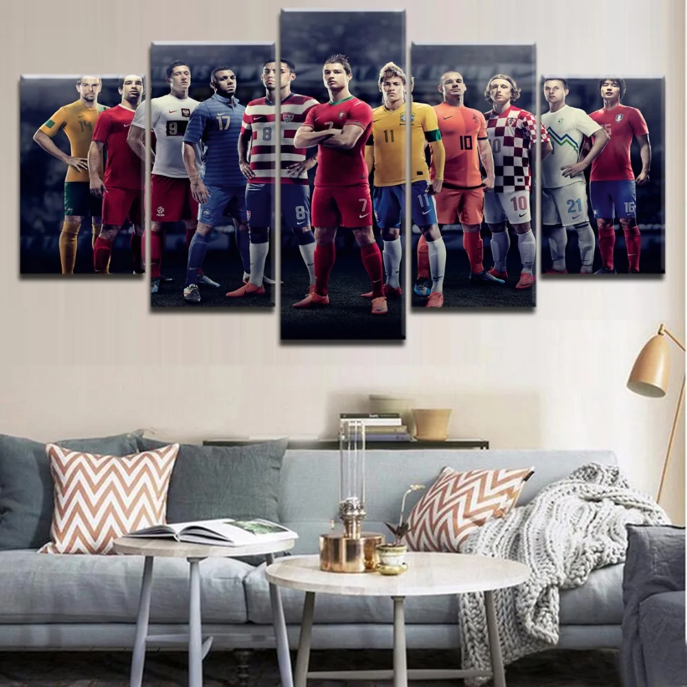 

5 Pieces HD Printing Painting The Football Team Poster Players Sports Landscape Picture Framework For Modern Home Decor Bedroom