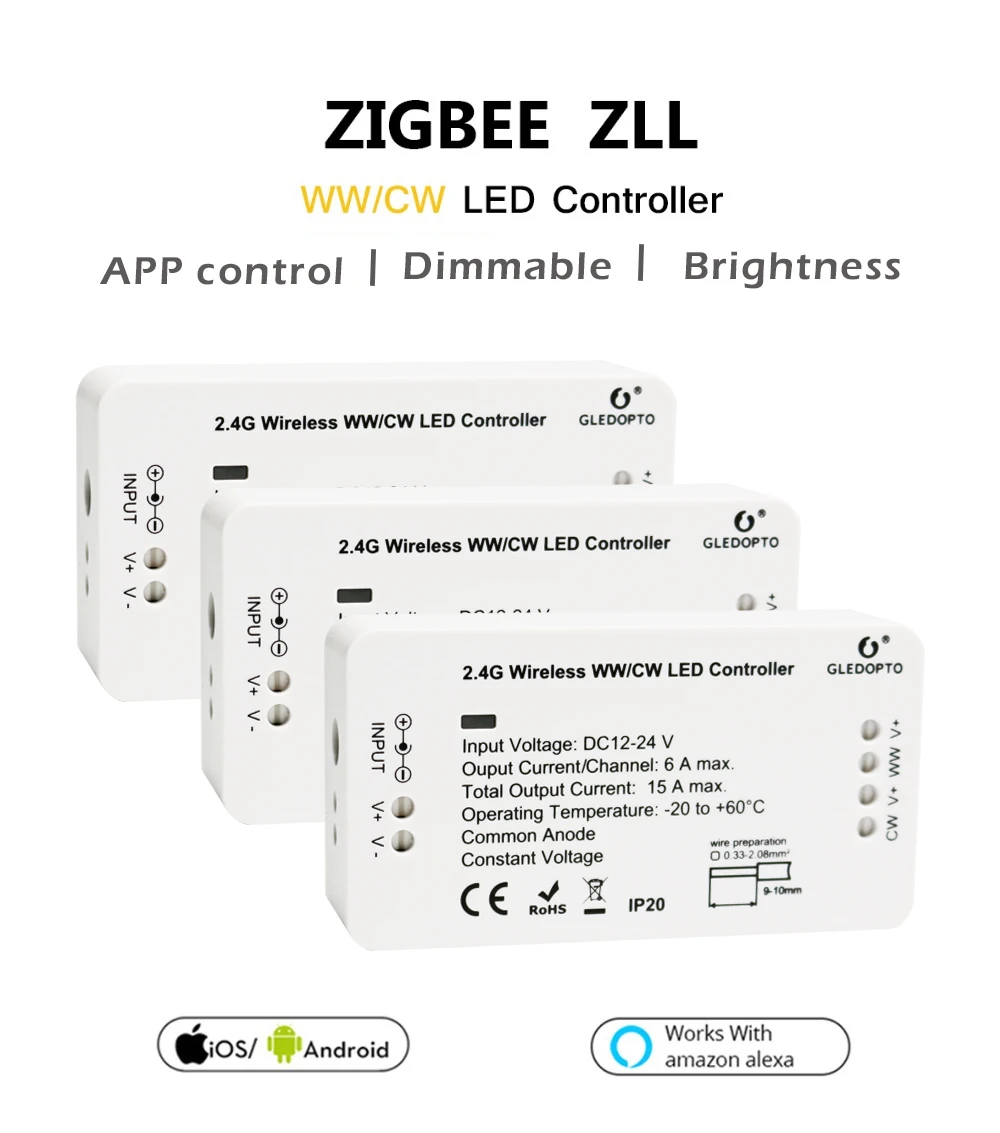 For 5050 led tape DC12V - 24V ZIGBEE bridge Led Controller Zigbee Light Link Warm white / white LED dimmer ZLL phone app control