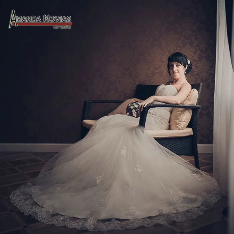 Роскошное кружевное свадебное платье с корсетом, высокое качество, настоящий образец, свадебное платье русалки, R-363