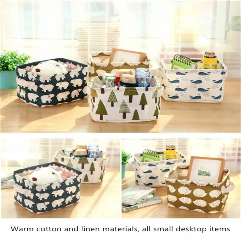 

Cotton Linen Fresh Printing With Handle Debris Desktop Storage Box Small Cabinet Cloth Clothing Containing Basket
