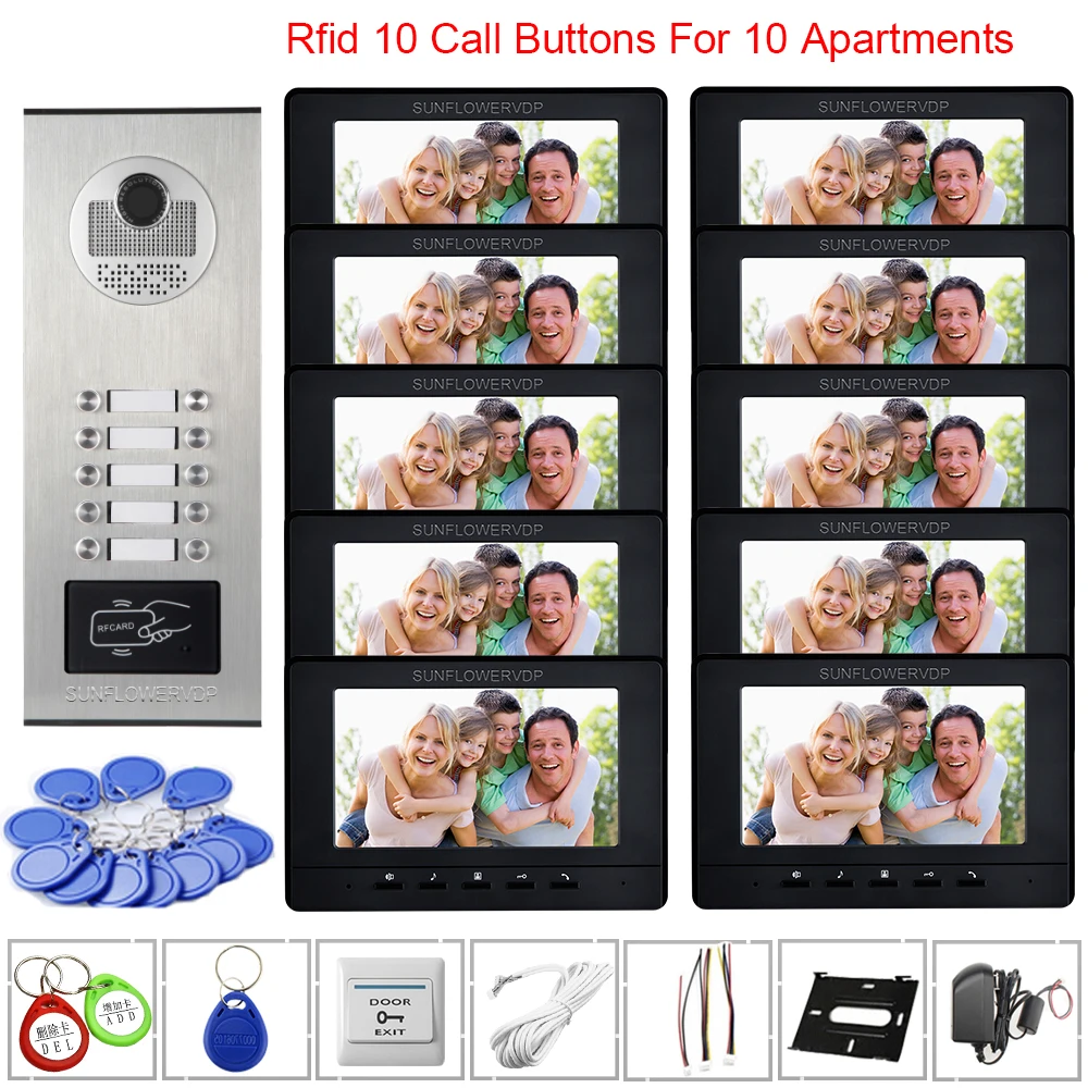 7\ Video Door Video Intercom 10 Monitors House Access Control Home Security Door Entry Phone Doorphone Home Intercoms 10 Buttons