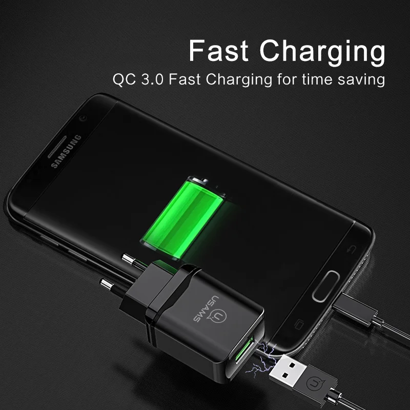 Быстрое зарядное зарядки Qualcomm 3.0 fast USB телефон Зарядное устройство Usams 18 Вт ЕС для