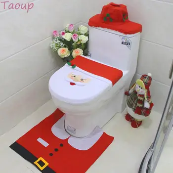 

Taoup Hot 3pcs Santa Claus Toilet Cover Christmas Decor for Home Xmas Christmas Ornaments Toilet Rug Navidad Decor for Bathroom