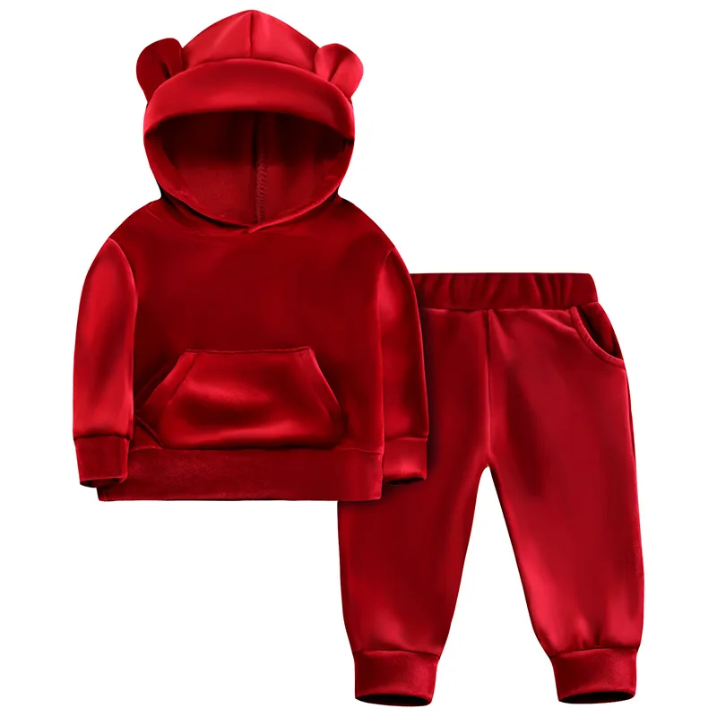 

New gold velvet boy suit spring and autumn long-sleeved hooded shirt + pants two-piece children's clothes children's clothing