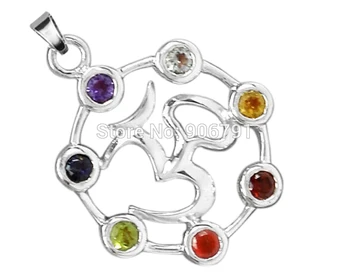 

Best Selling about 34mm silver color 7 crystal hollow religion yoga chakra pendant jewelry