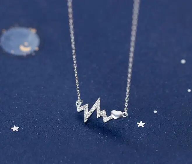 

100% real Sterling Silver 925 Fine Jewelry Zirconia aaa+ Heart pulse beat &Love heart Pendant Necklace gift GTLX1966