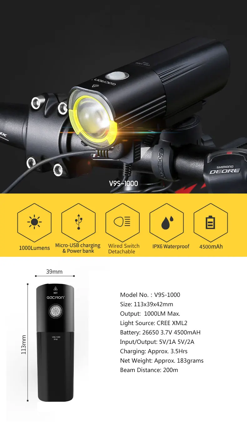 Flash Deal Gaciron V9S Bicycle Headlight USB Charge Internal Battery LED Front Tail Lamp Cycling Lighting Visual Warning Safety Lantern 0