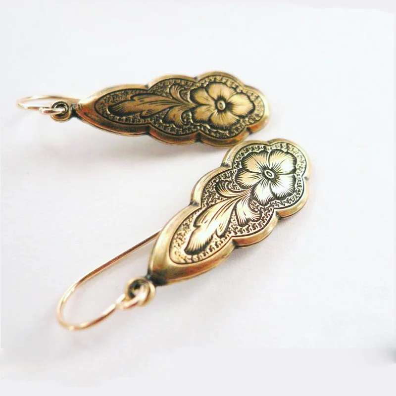 Винтажные серьги-кольца из латуни в форме цветка для женщин, висячие серьги, ювелирные изделия