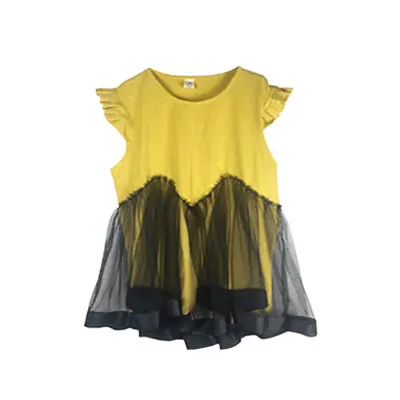 V-TREE Летние модные детские футболки для девочек топы для девочек с аппликациями футболки для девочек хлопковая футболка одежда для девочек детская одежда - Цвет: lace yellow
