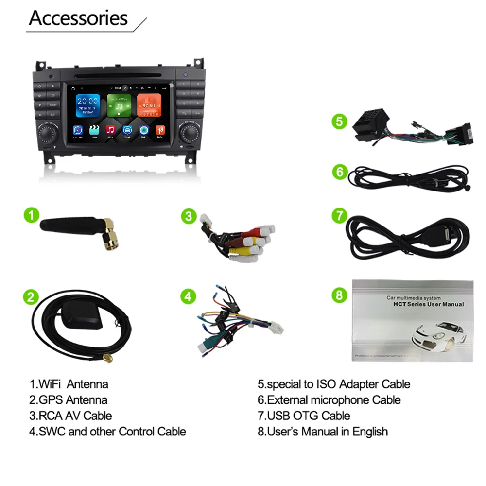 Top Eunavi 8 Core 2 Din Android 9 Car Dvd Player Radio GPS For C-class W203 2004 - 2007 Clk W209 2005 A-w168 1998 2002 Clk-c209 DSP 4
