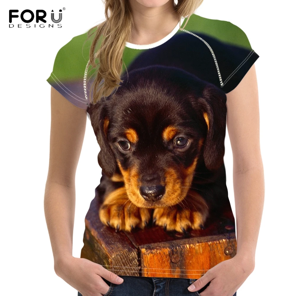 FORUDESIGNS Cute 3D Animal Dog Dachshund Print Girls T Shirts Fashion O