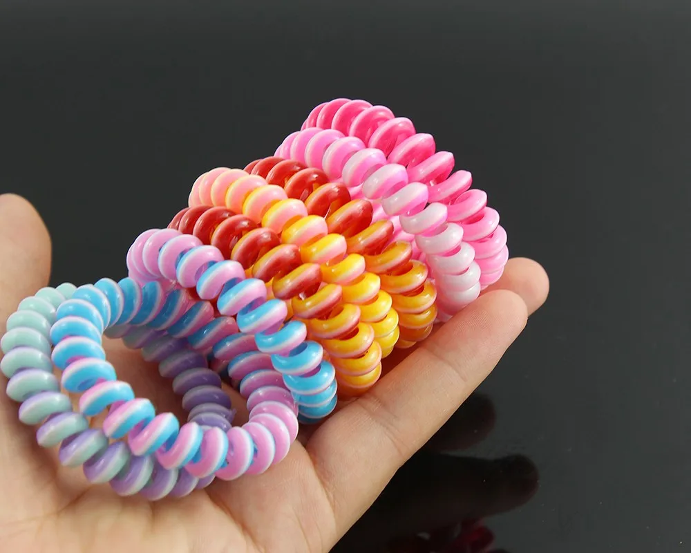 Горячая резинки для телефонных проводов для дам эластичная резинка для волос Веревка конфетный цветной браслет большой размер резинки