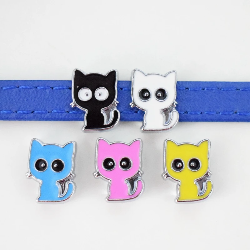 

8mm Hole Cute Colorful Cat Slide Charms Slide Beads DIY Accessories Handmade Jewelry For Bracelets Key Chains Pet Collar