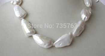 

Free Shipping 0015100 stunning big 28mm baroque white freshwater cultured pearl necklace