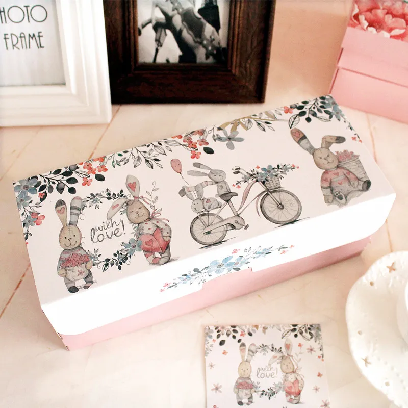 

Cute rabbit decoration roll cake packing box cookie biscuit box Swiss cake boxes bakery food package favors supply