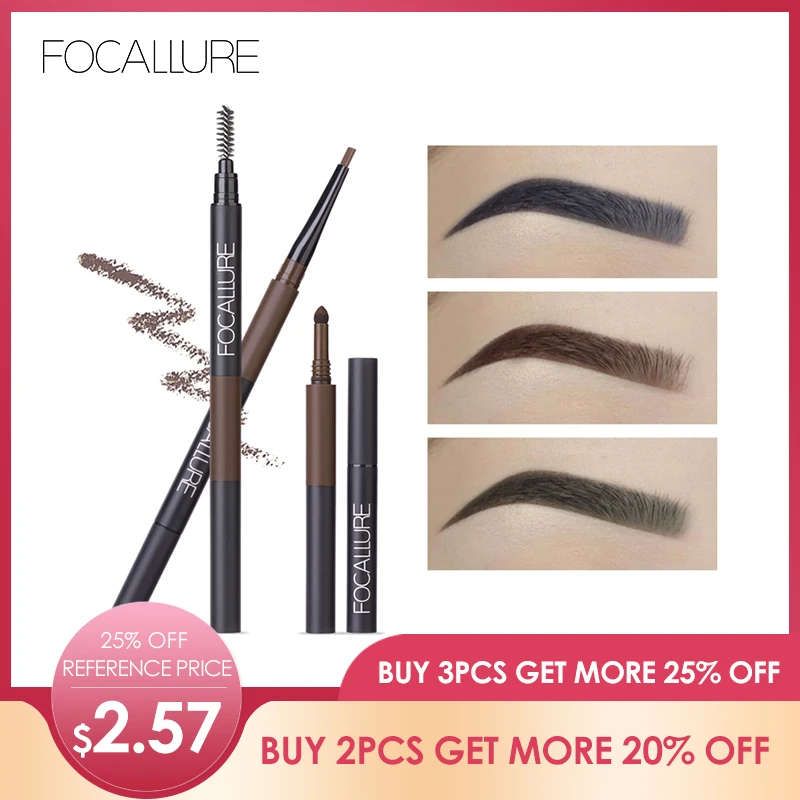 

FOCALLURE 3 in 1 auto eyebrow pencil waterproof professional natural black brown eye brow powder long lasting eyebrow pen