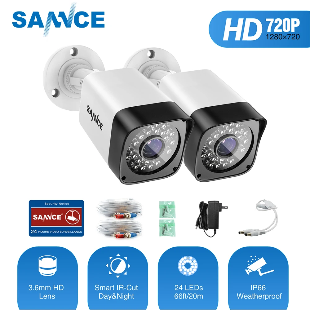 

SANNCE TVI 720P 2PCS 1200TVL Bullet CCTV Camera Suite 1.0MP Waterproof IR-Cut Night Vision Camera For Surveillance System Kits