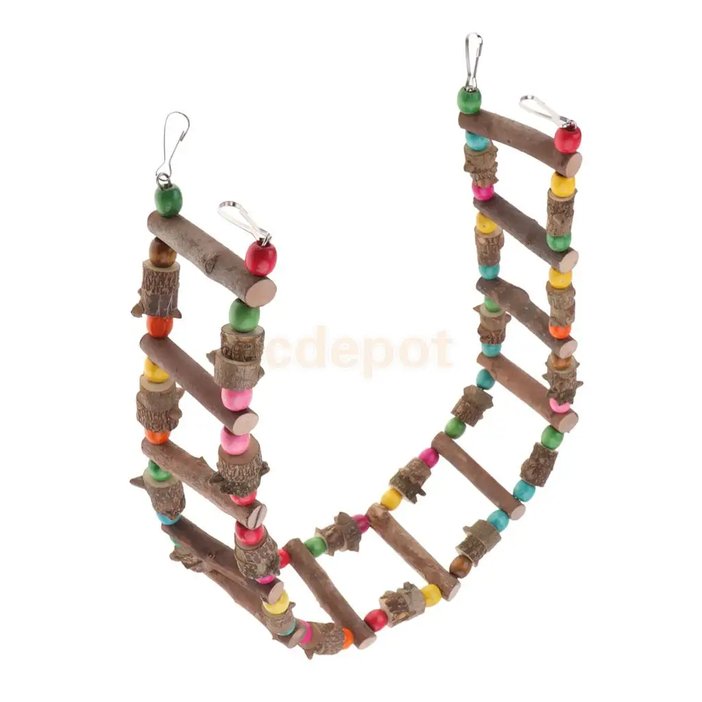 Bird Parrot Rat Hamster Chinchilla Toy, Wooden Ladder Bridge Swing Hanging Ladder Toy for Pet Trainning