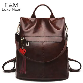 

Vintage Leather Backpack For Women Softback Zipper Rucksack Casual Backpacks Simple Female Travel Shoulder Bag mochila XA318H