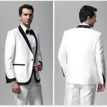 Свадебные костюмы для жениха, белые смокинги с острым отворотом на одной пуговице, 2 предмета(галстук-бабочка+ штаны+ куртка), год, новейший дизайн пальто, брюки, высокое качество