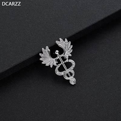 Посеребренный Золотая Очаровательная брошь с кристаллами Caduceus, медицинские ювелирные изделия, подарок для врача/медсестры, ювелирные изделия, броши - Окраска металла: Посеребренный