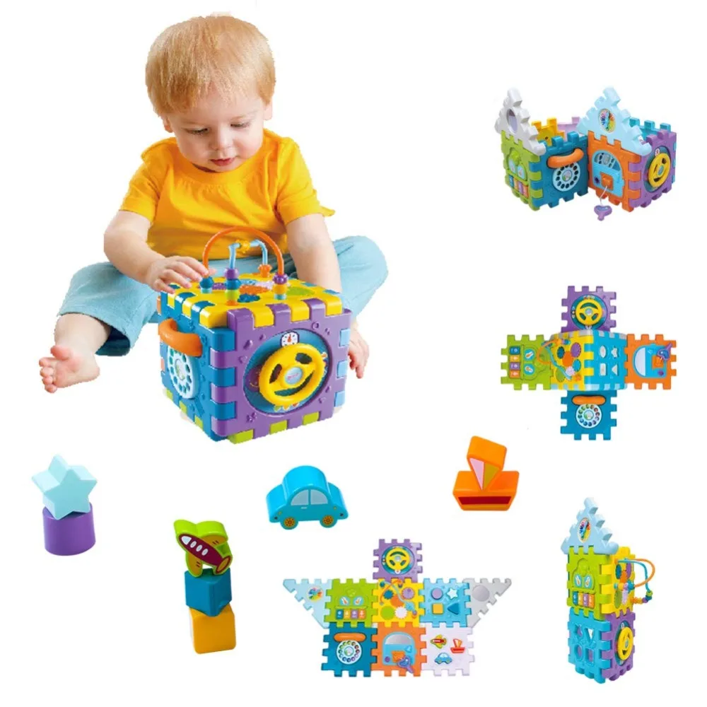 

Musical Activity Cubes Baby Toys Blocks Games - 9 in 1 Baby Multi-Functions Cubes with Music & Light Shape Sorter Activity Toys