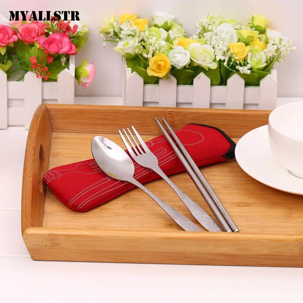 3Pcs Cutlery Portable Stainless Steel Tableware Dinnerware Camping Set |