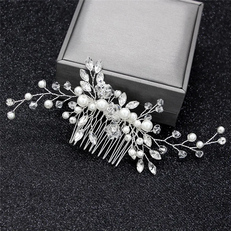 Trendy Crystal Pearl Hair Combs Wedding Bridal Hair Jewelry Ornament Head Piece Decoration Rhinestone Bride Comb