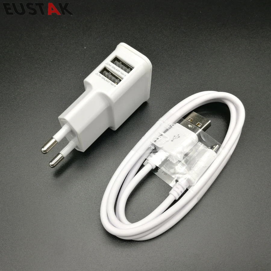 Белый 1 комплект двойной 2А USB EU штекер настенное зарядное устройство + кабель Micro