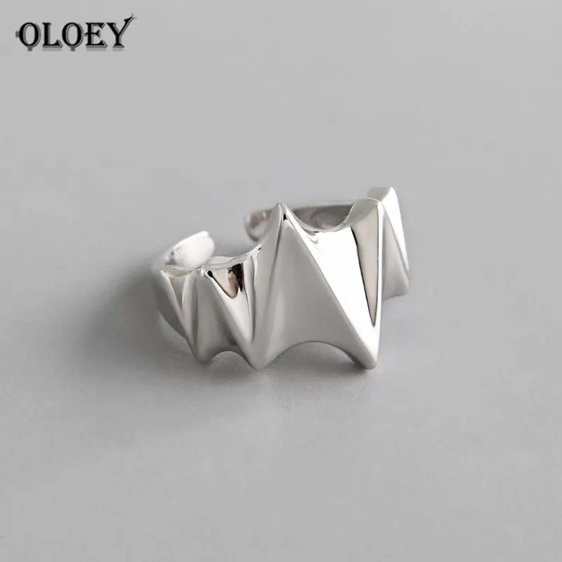 

YPAY 100% Genuine 925 Sterling Silver Adjustable Ring Korean Trendy Irregular Beating Heart Open Rings for Women Jewelry YMR664