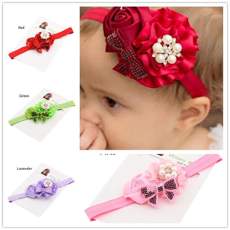 24pcs Newborn Baptism Gift headband flower Rosette headbands Sequined