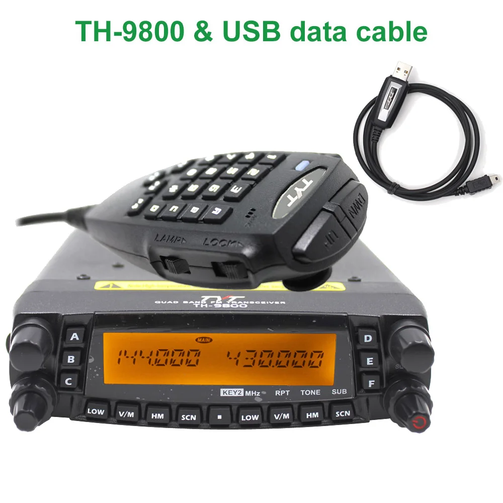 Последняя версия радиоприемник TYT 50 Вт TH-9800 Quad Band 29/50/144/430MHz Walkie Talkie 50 км TH9800 FM приемопередатчик + USB кабель для программирования