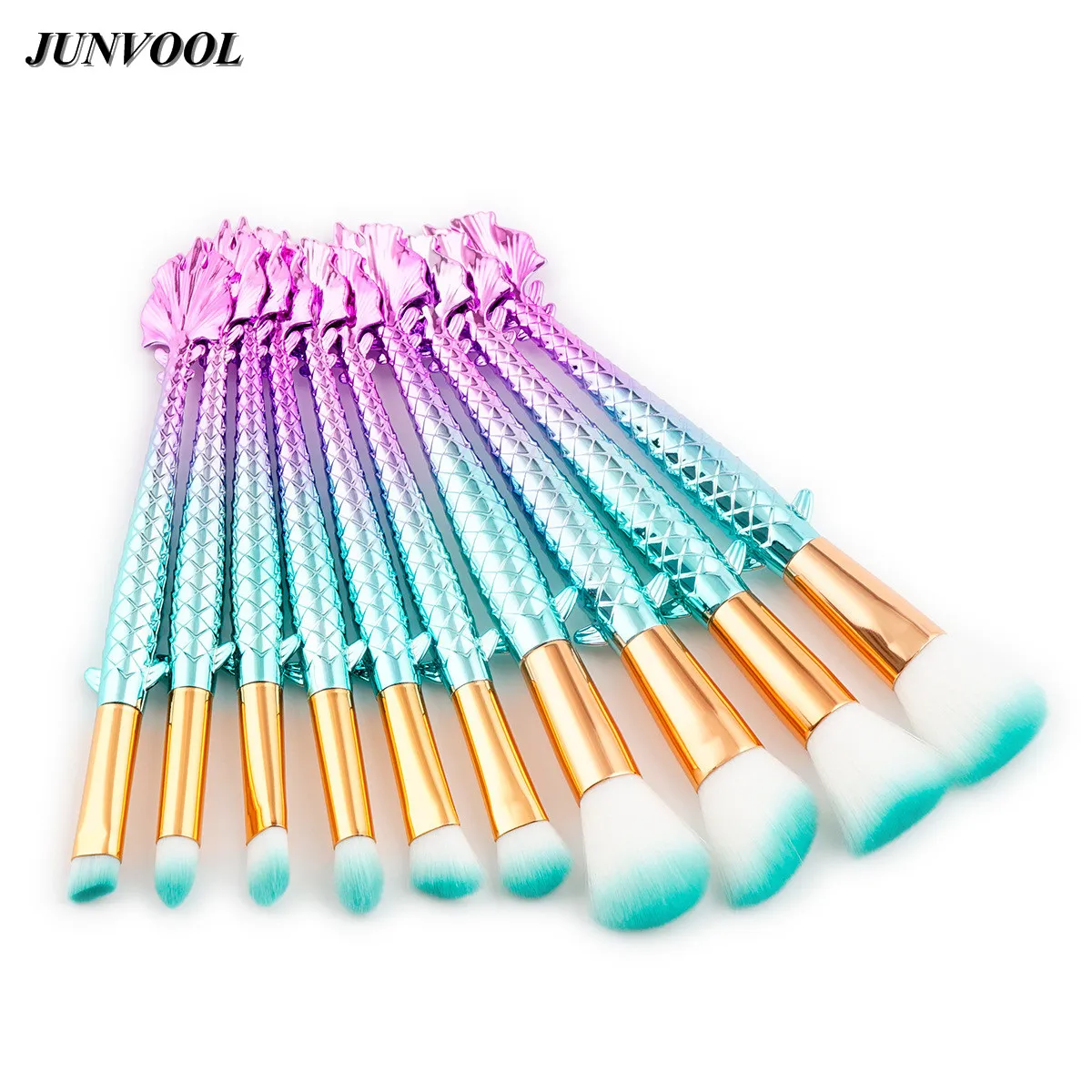 

10PCS Fantasy Mermaid Makeup Brushes Set Eyebrow Eyeliner Blush Blending Contour Foundation Cosmetic Beauty Make Up Fish Brush