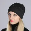 Geebro Women's Beanie Hat with Rhinestones Ladies Spring Plain Color Cotton Knitted Slouchy Beanies Bonnet Female Skull Beanie 5